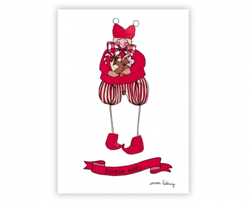 lacarteriedemma-lidbury-carte-lutin-noel-christmas Carte lutin de noël qui porte des cadeaux