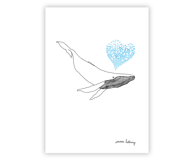Carte illustrée d'une baleine amoureuse