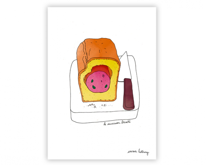 lacarteriedemma-lidbury-carte-Illustration-saucisson-brioche-lyon-specialite