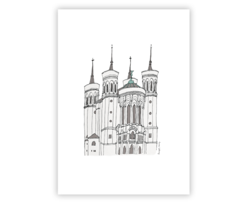 lacarteriedemma-lidbury-carte-Illustration-fourviere-lyon Lyon basilique notre dame de fourviere illustré sous forme de carte ou à encadrer